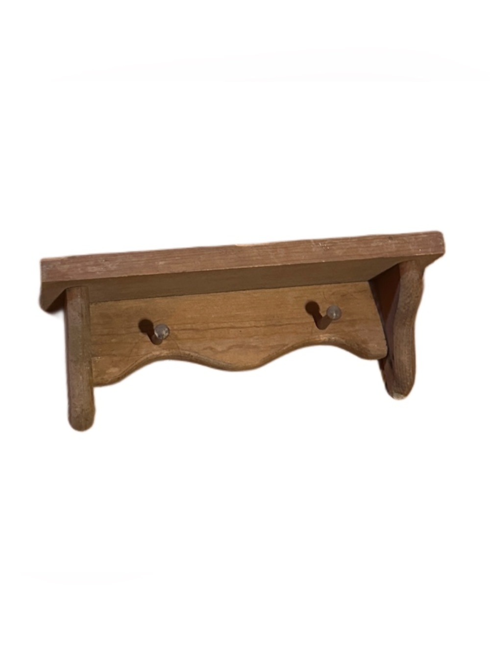 Wooden Wall Shelf with Hooks Rustic Farmhouse Style